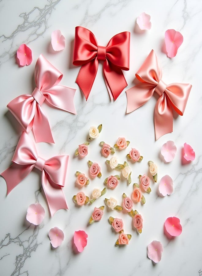 WaigN 100Pcs 15mm Multicolor Mini Rose Satin Bows, DIY Sewing and Craft Appliques for Wedding Decor, Bridal Gifts, Fabric Ribbon Accessories, Hair/Bouquet Decoration - Image 4